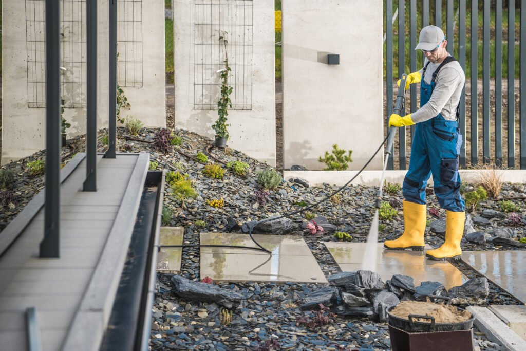 homeowner taking care of his yard
